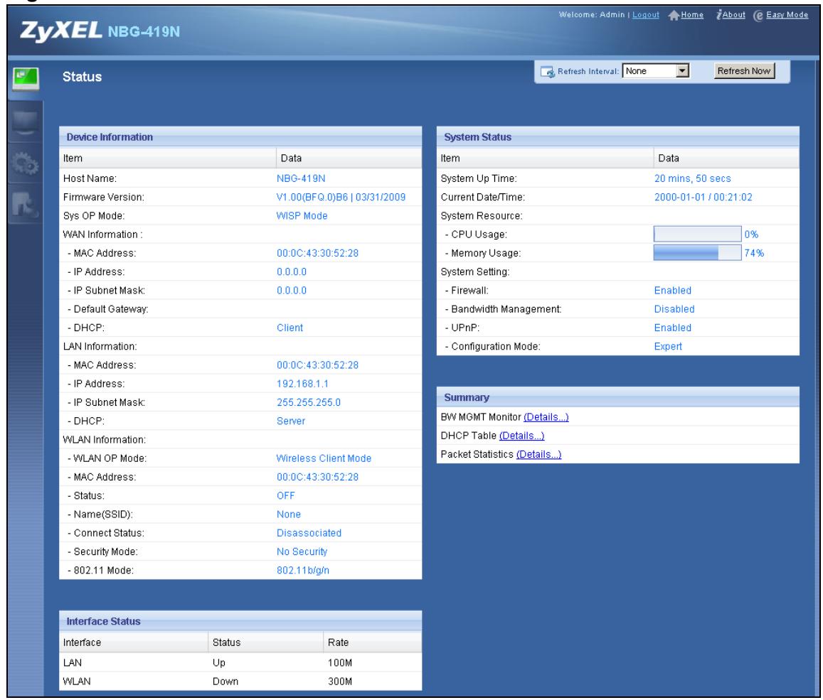 ZYXEL NBG-419N - WISP Mode Status Screen - 2