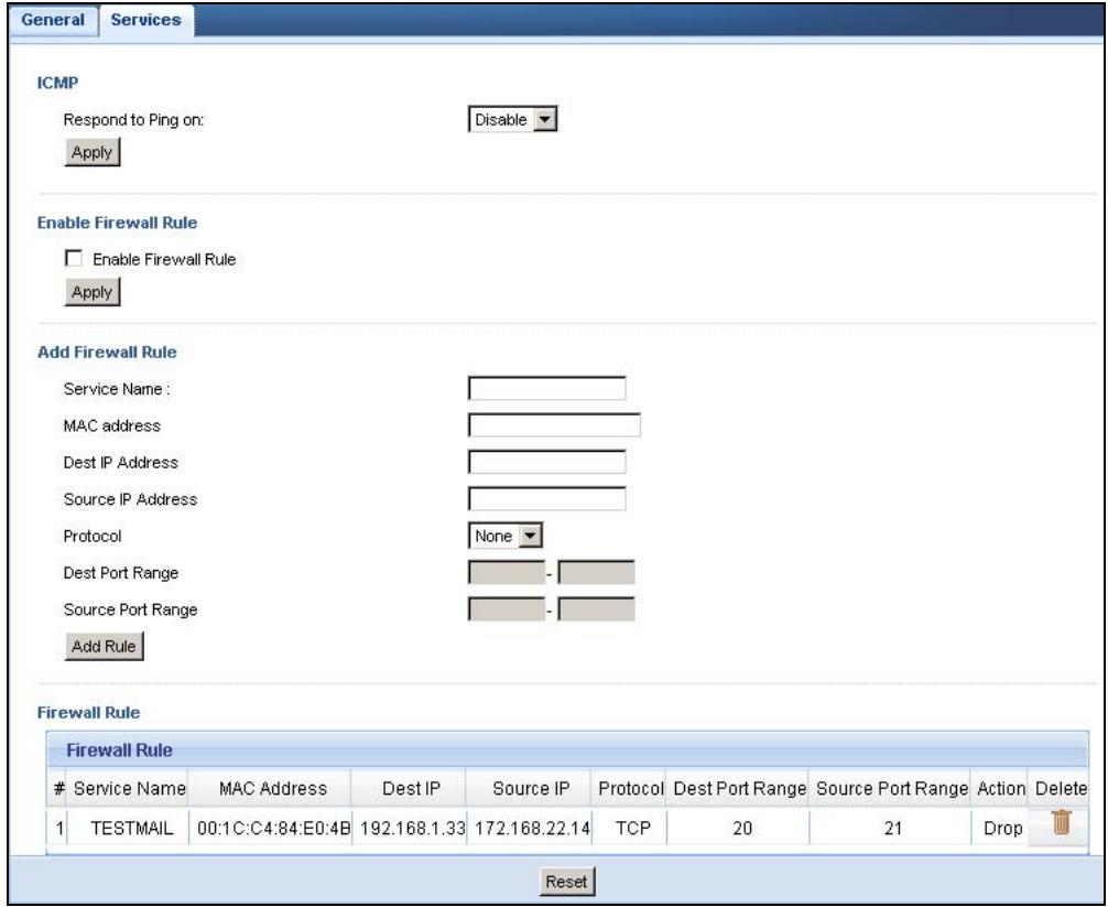 ZYXEL NBG-419N - Services Screen - 1