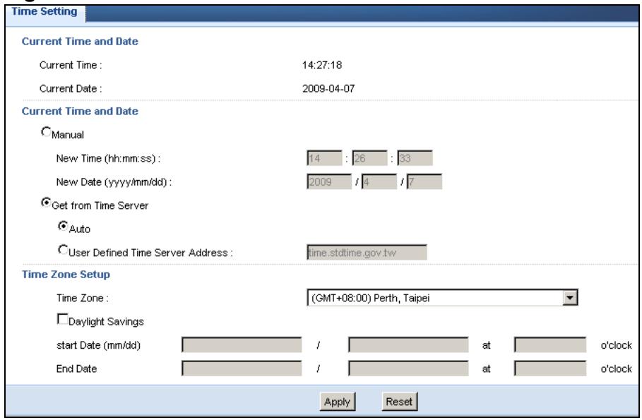ZYXEL NBG-419N - Time Setting Screen - 1