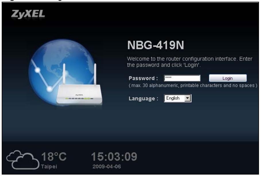 ZYXEL NBG-419N - Login Screen - 1