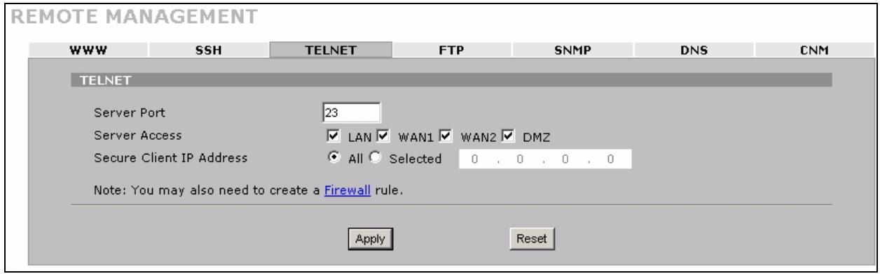 ZYXEL NBG410W3G - Configuring TELNET - 2