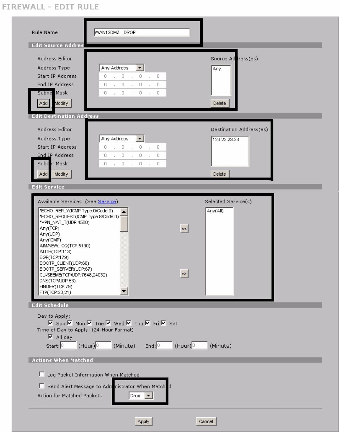 ZYXEL NBG410W3G - Firewall Rule Setup - 2