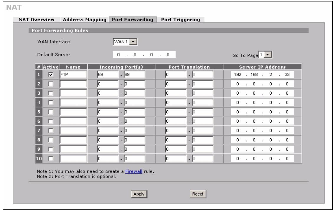 ZYXEL NBG410W3G - Port Forwarding Setup - 1