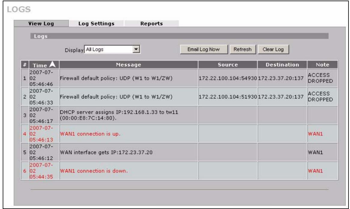 ZYXEL NBG410W3G - Configuring View Log - 1