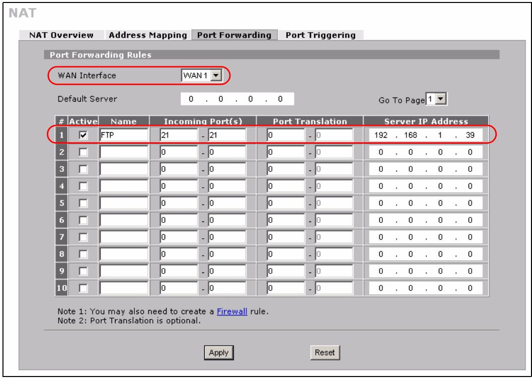 ZYXEL NBG410W3G - Forwarding Traffic from the WAN to a Local Computer - 3