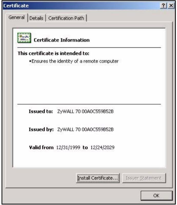 ZYXEL NBG410W3G - Importing the ZyXEL Device's Certificate into Internet Explorer - 7