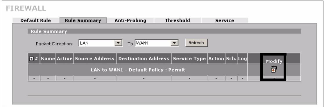 ZYXEL NBG410W3G - Setup a Firewall Rule - 1