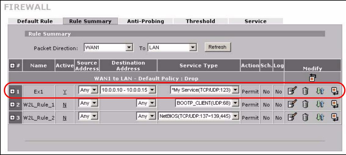 ZYXEL NBG410W3G - My Service Firewall Rule Example - 7
