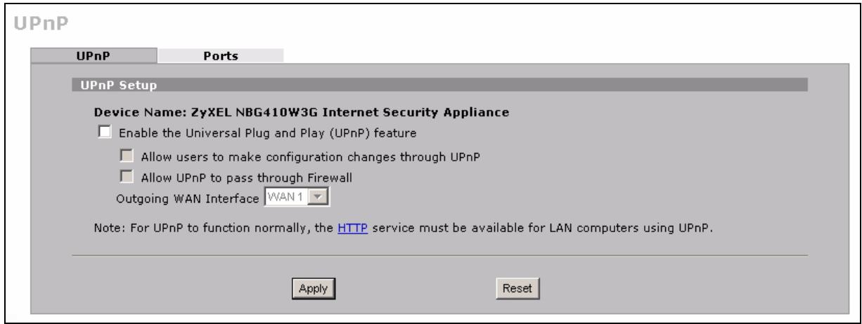 ZYXEL NBG410W3G - Configuring UPnP - 1