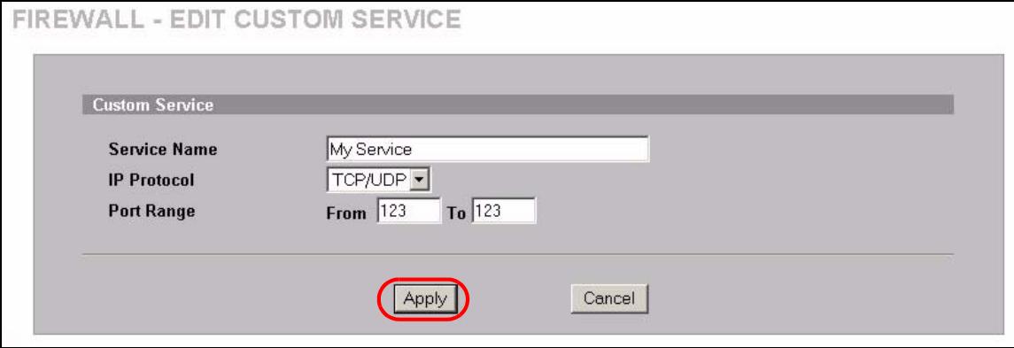 ZYXEL NBG410W3G - My Service Firewall Rule Example - 2
