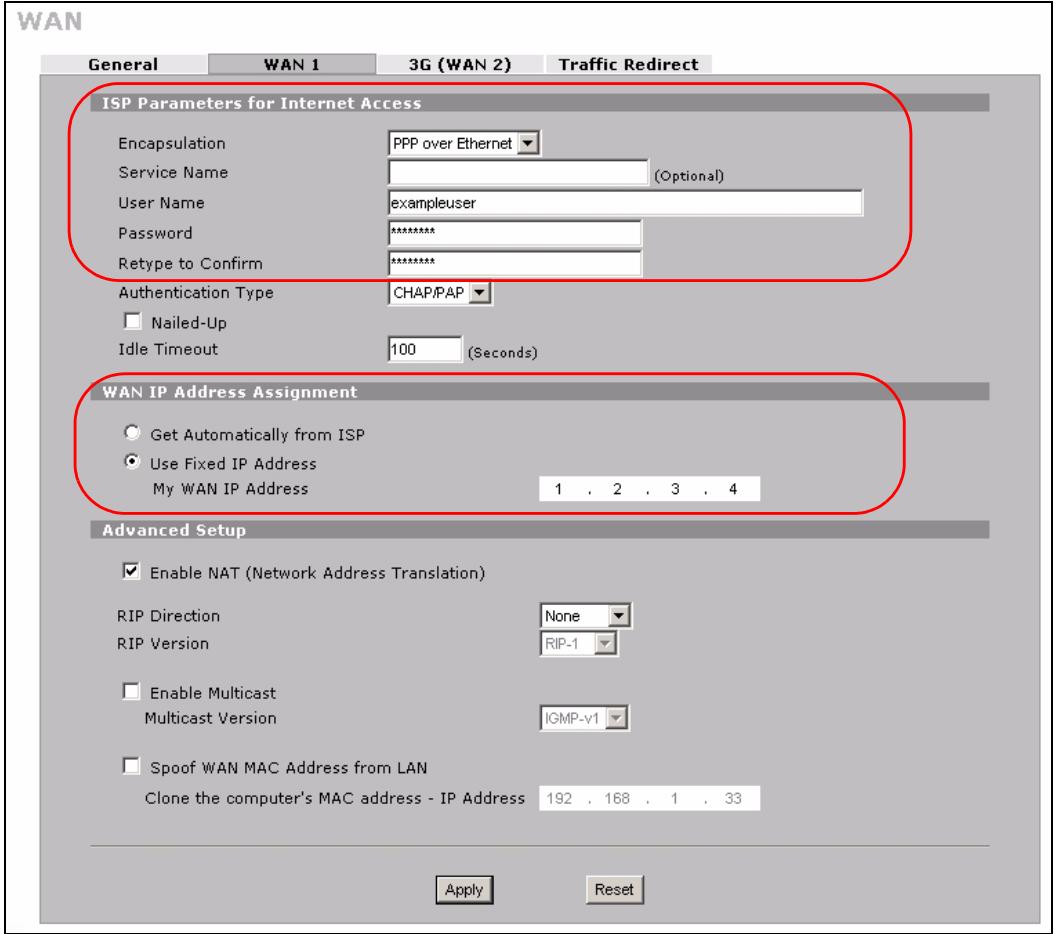 ZYXEL NBG410W3G - Configuring the WAN Connection with a Static IP Address - 2