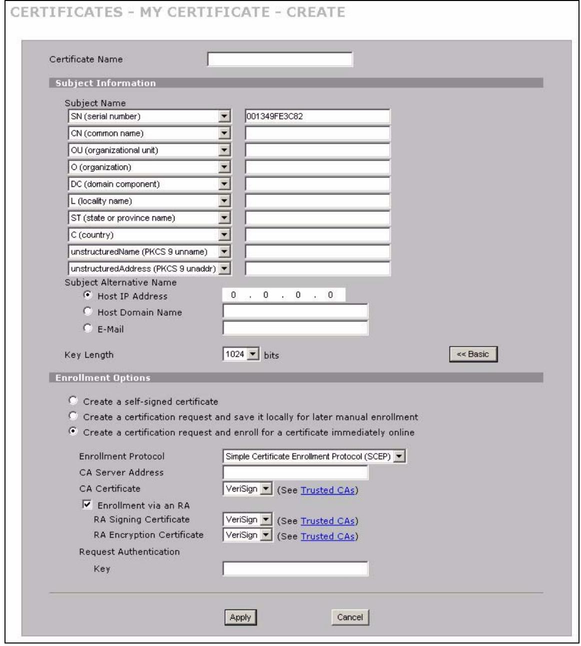 ZYXEL NBG410W3G - My Certificate Create - 2