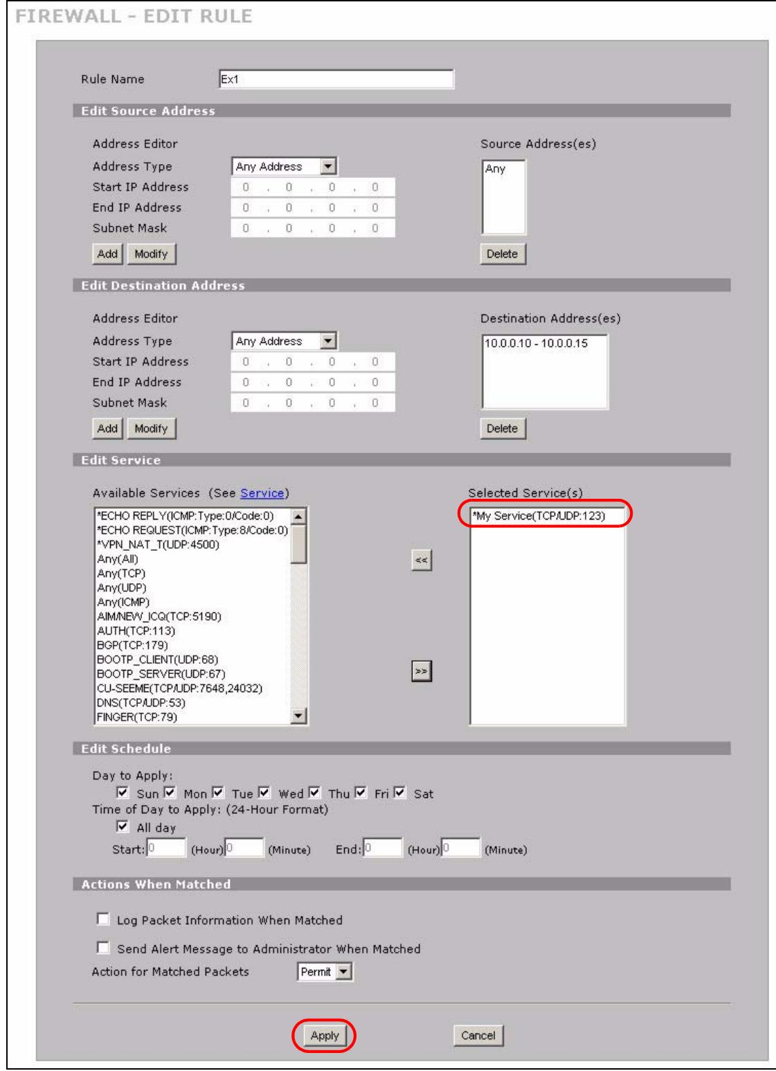 ZYXEL NBG410W3G - My Service Firewall Rule Example - 6