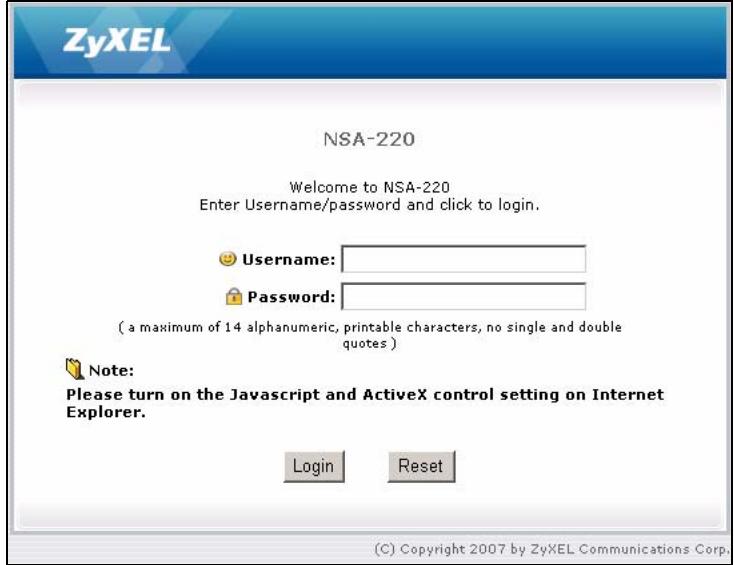 ZYXEL NSA-220 - Login - 1