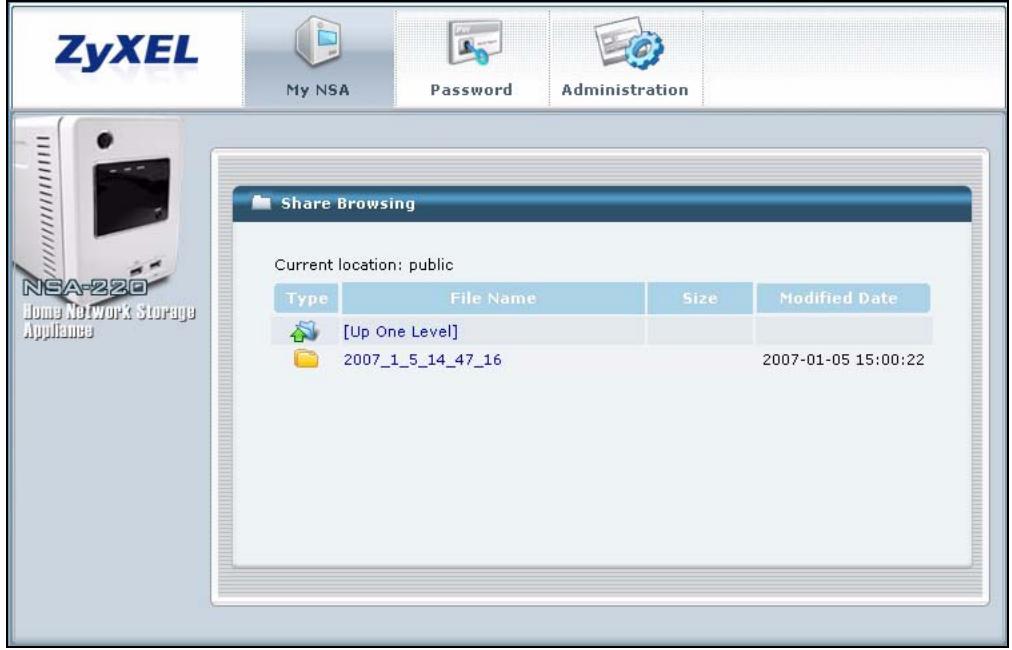 ZYXEL NSA-220 - My NSA Share Browsing Screen - 1
