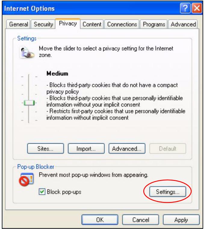 ZYXEL NSA-220 - Enable pop-up Blockers with Exceptions - 1