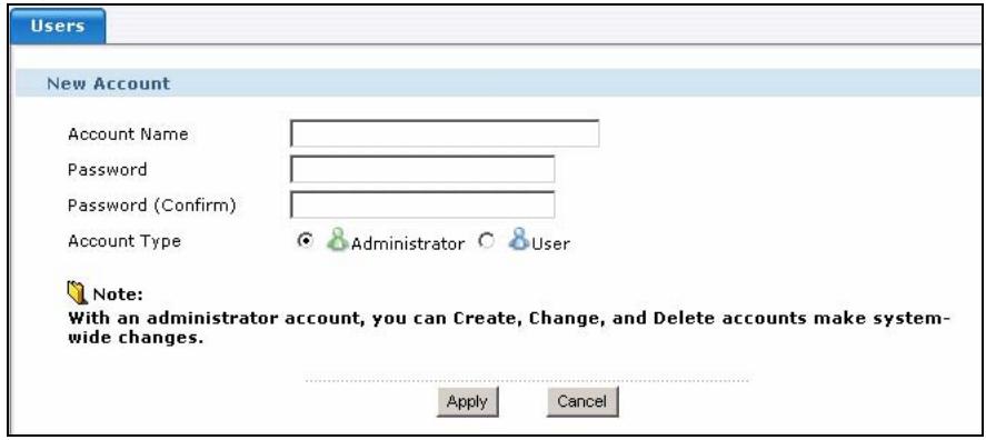 ZYXEL NSA-220 - Add or Edit a User Account Screen - 1