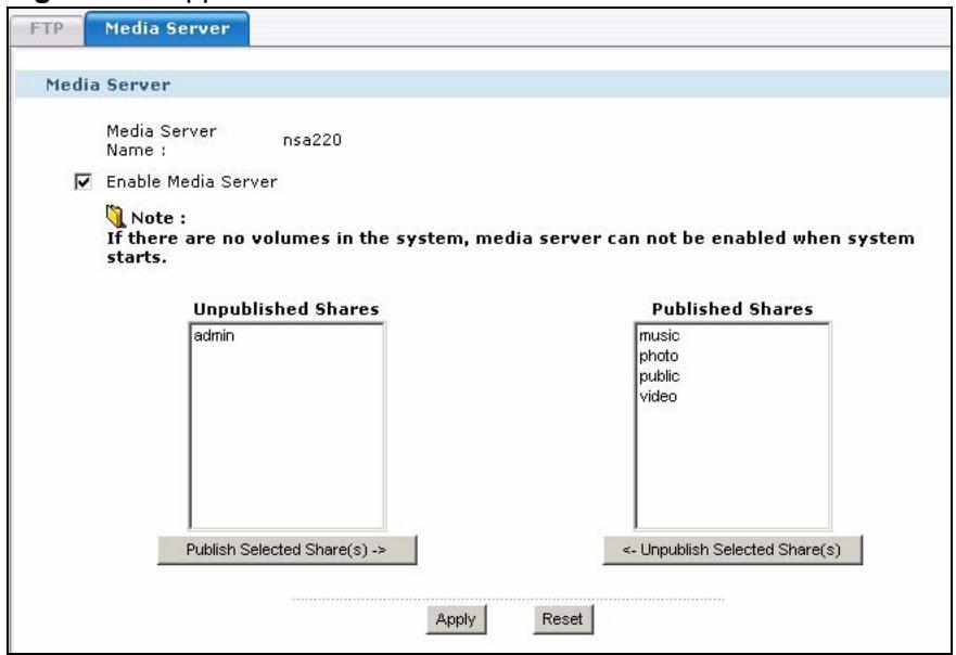 ZYXEL NSA-220 - Media Server Screen - 1