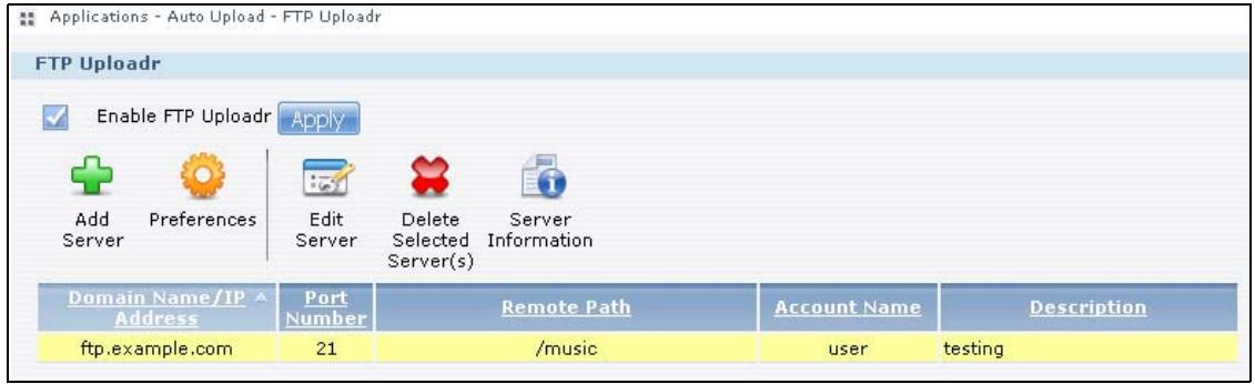ZYXEL NSA221 - The FTP Uploadr Screen - 1