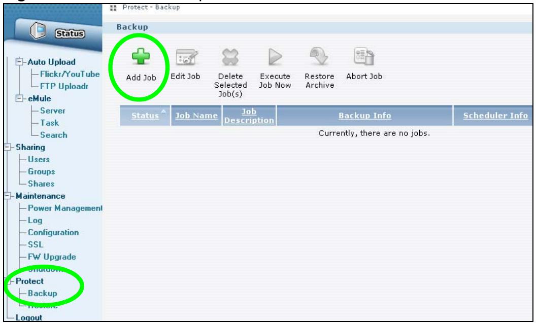 ZYXEL NSA221 - Click Protect > Backup > Add Job. - 1