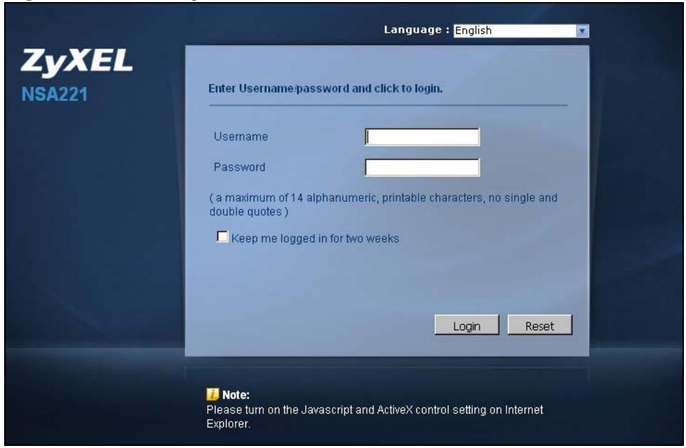 ZYXEL NSA221 - Login - 1