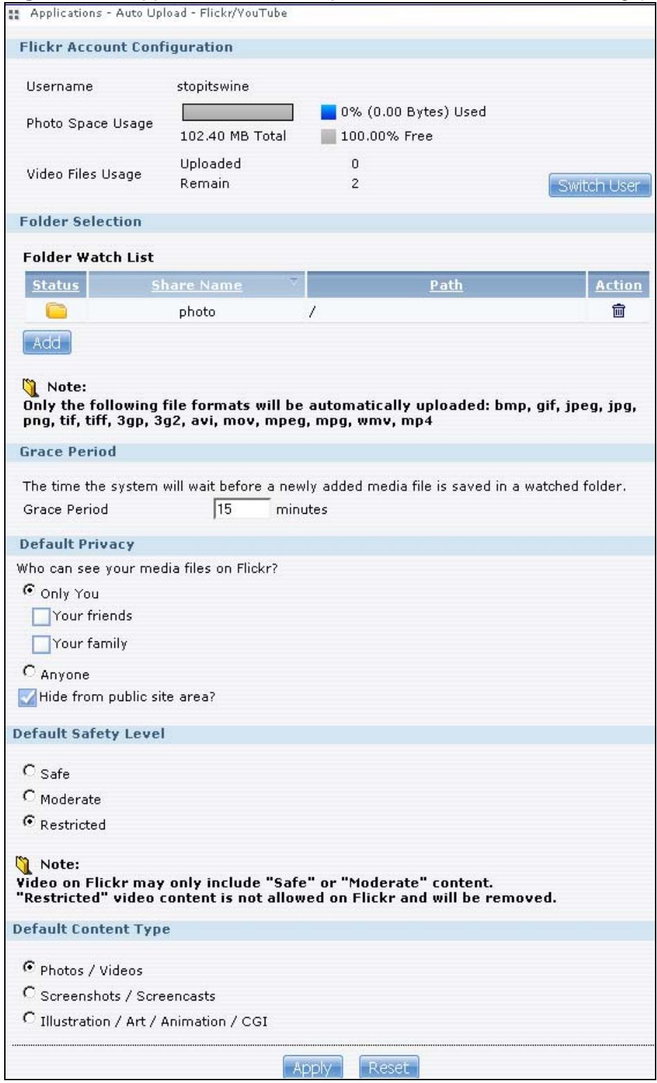 ZYXEL NSA221 - Configuring the Flickr Settings - 5