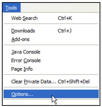 ZYXEL NSA221 - Open Firefox and click Tools > Options. - 1
