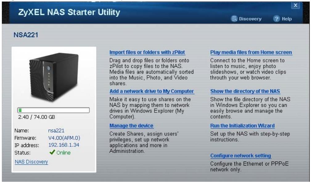 ZYXEL NSA221 - Main NAS Starter Utility Screen - 1