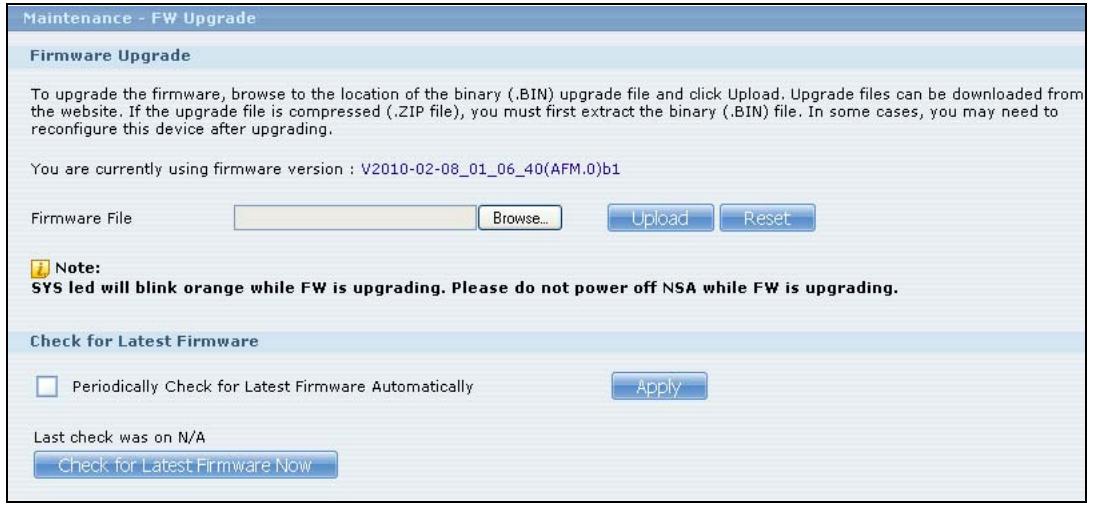 ZYXEL NSA221 - The Firmware Upgrade Screen - 1