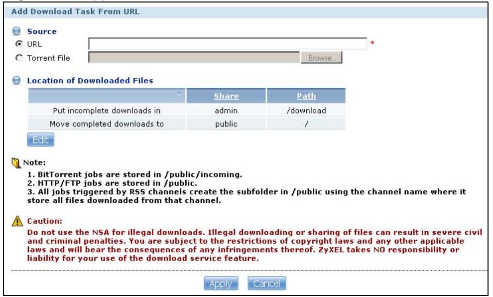 ZYXEL NSA221 - Adding a Download Task - 1