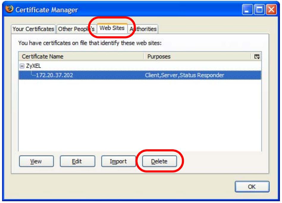 ZYXEL NSA221 - Removing a Certificate in Firefox - 3