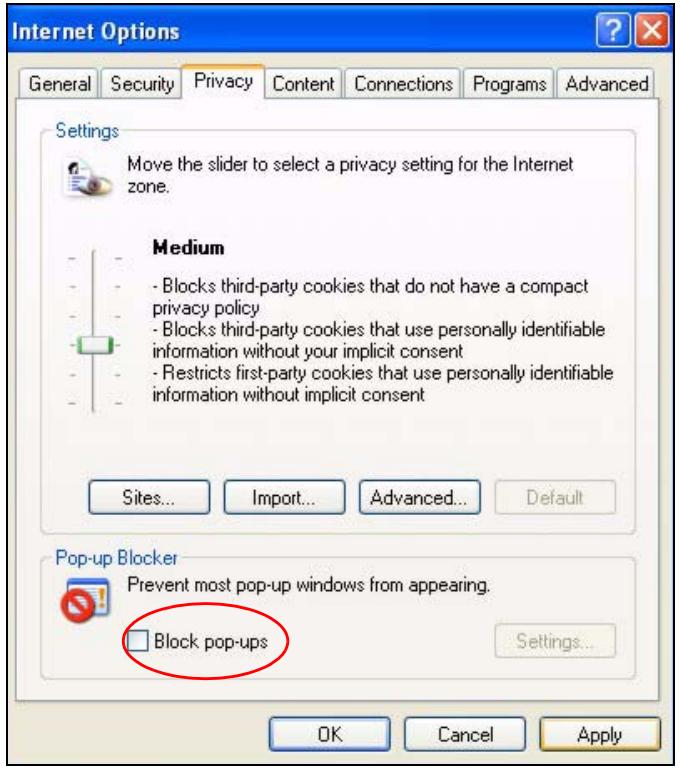 ZYXEL NSA221 - Disable Pop-up Blockers - 2