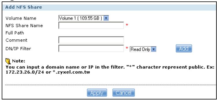 ZYXEL NSA221 - Add/Edit NFS Share - 1