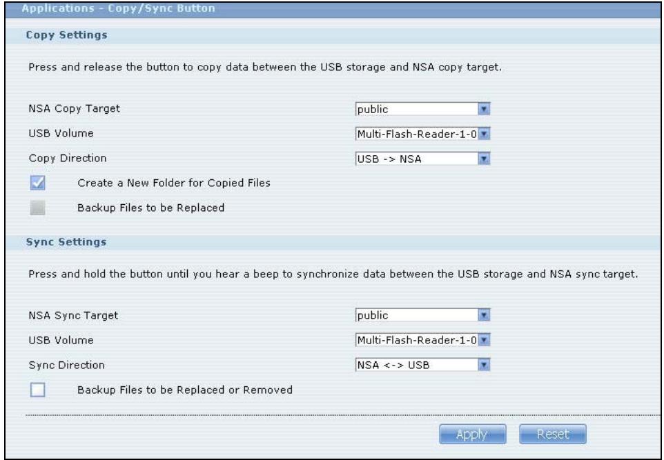 ZYXEL NSA221 - The Copy/Sync Button Screen - 1