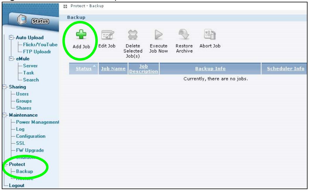 ZYXEL NSA221 - Click Protect > Backup > Add Job. - 1