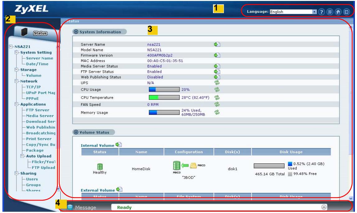 ZYXEL NSA221 - Administration Screens - 1