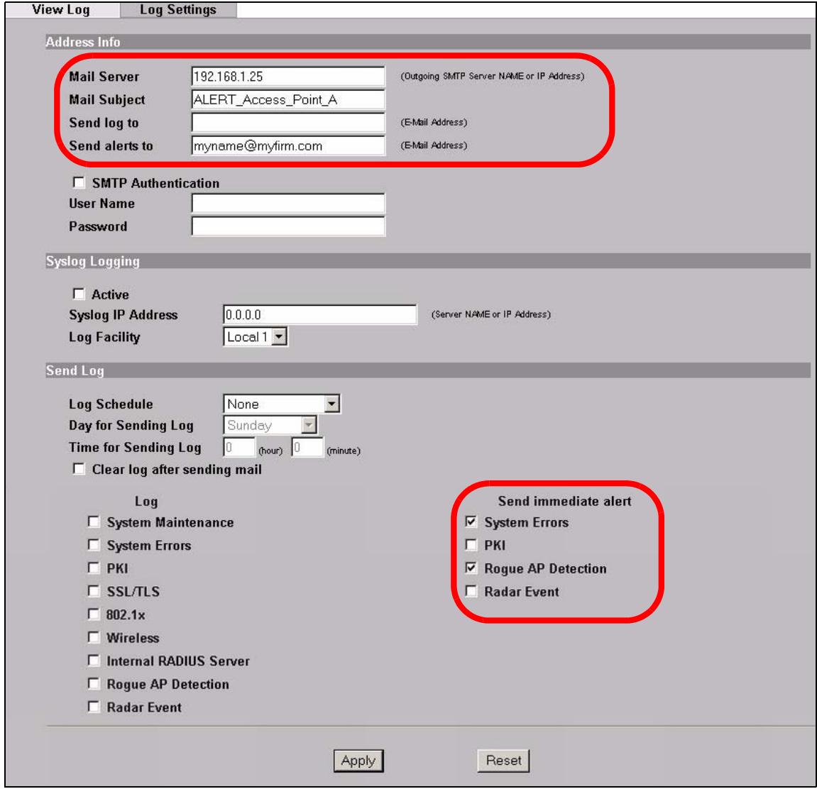 ZYXEL NWA-3166 - Set Up E-mail Logs - 1