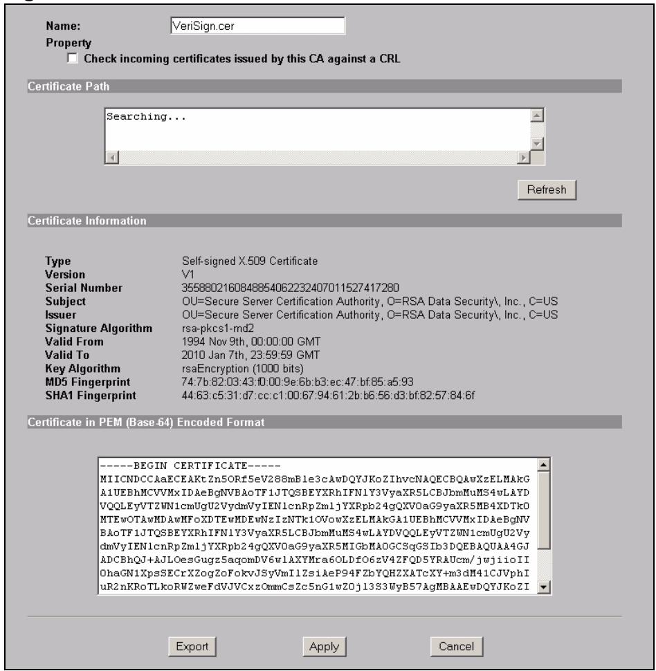 ZYXEL NWA-3166 - Trusted CAs Details Screen - 1