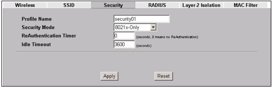 ZYXEL NWA-3166 - Security: 802.1x Only - 1