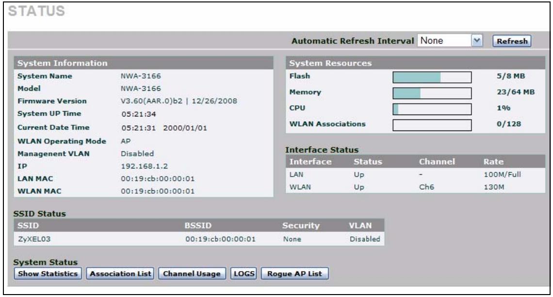 ZYXEL NWA-3166 - The Status Screen - 1