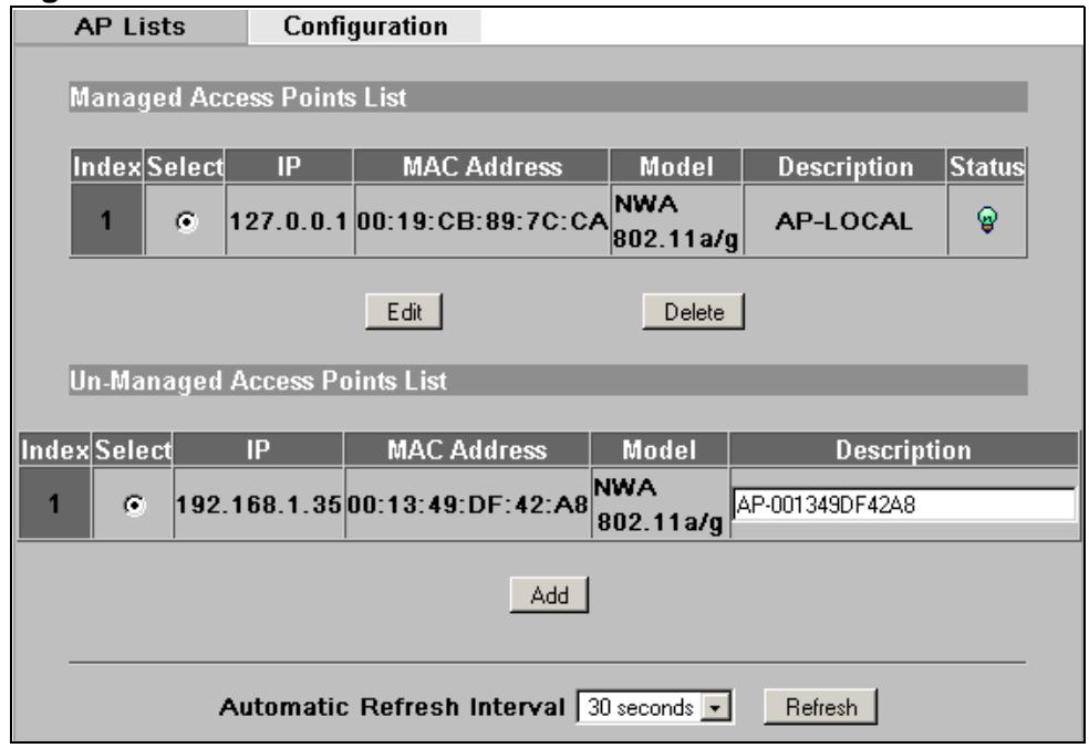 ZYXEL NWA-3166 - AP Lists Screen - 1