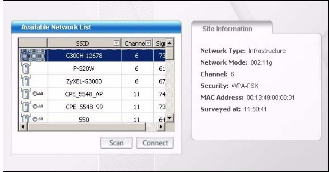 ZYXEL NWD-170 - The Site Survey Screen - 1