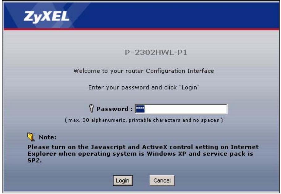 ZYXEL P-2302HWL-P1 - Accessing the Web Configurator - 1