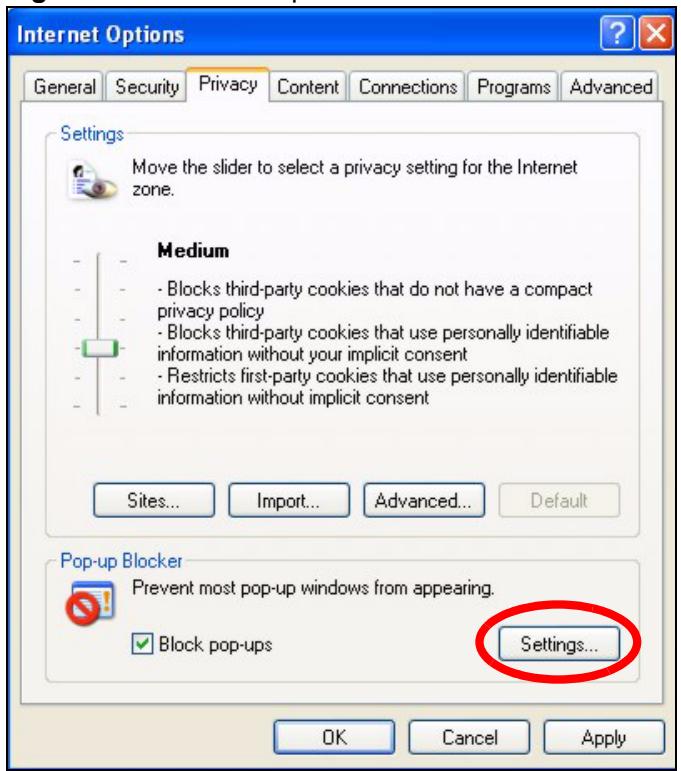 ZYXEL P-2302HWL-P1 - Enable pop-up Blockers with Exceptions - 1