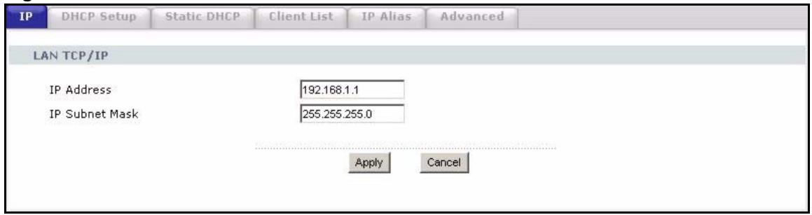 ZYXEL P-2302HWL-P1 - LAN IP Screen - 1