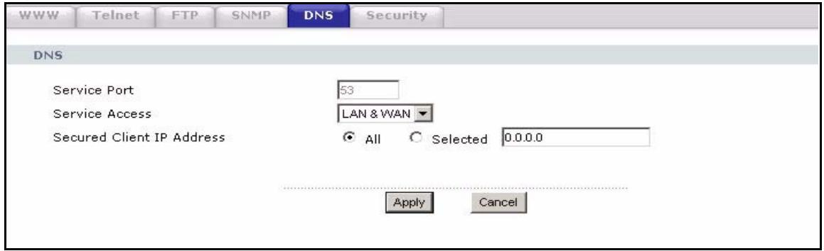ZYXEL P-2302HWL-P1 - DNS Screen - 1
