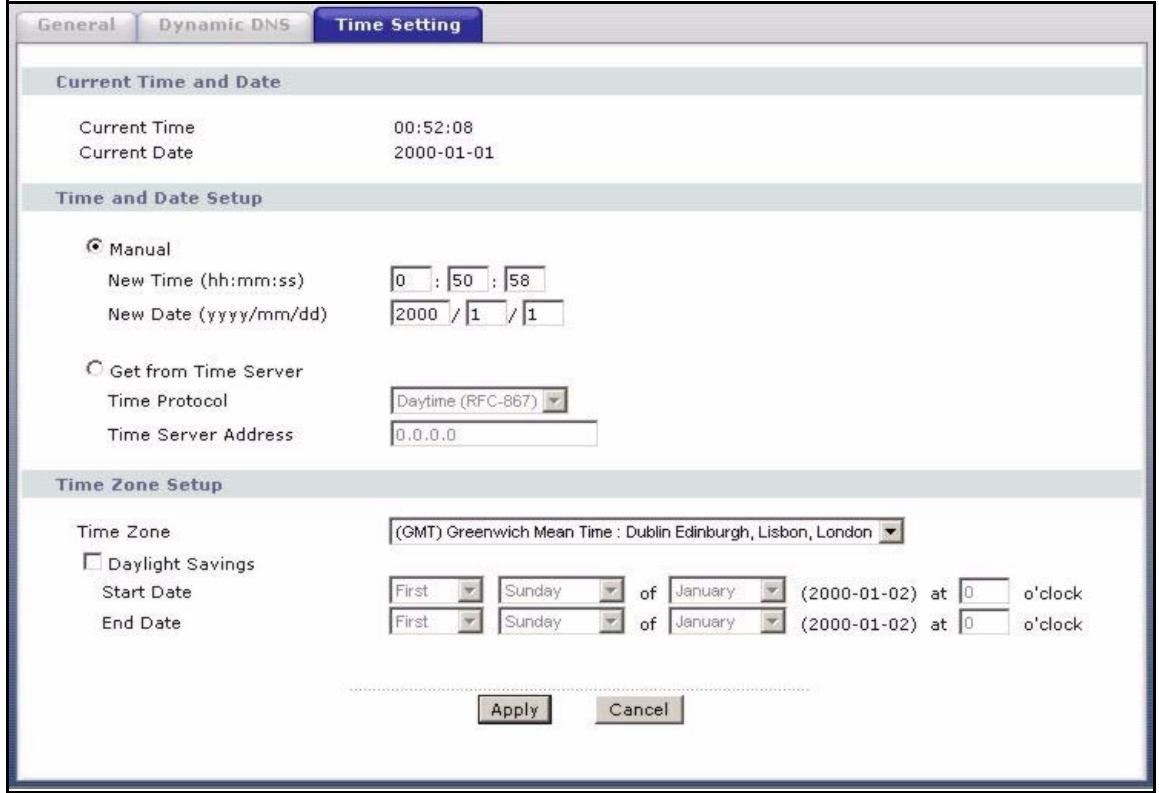 ZYXEL P-2302HWL-P1 - Time Setting Screen - 1