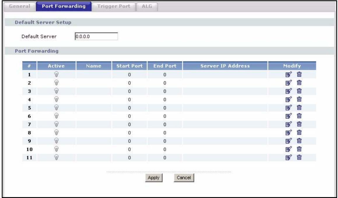 ZYXEL P-2302HWL-P1 - NAT Port Forwarding Screen - 1