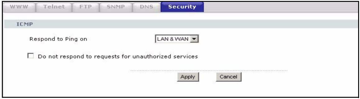 ZYXEL P-2302HWL-P1 - Security Screen - 1