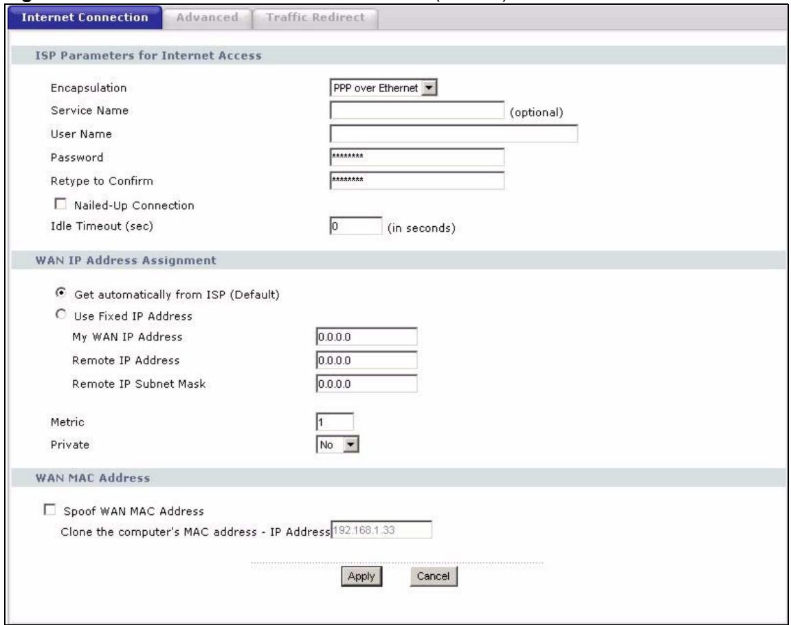 ZYXEL P-2302HWL-P1 - WAN Internet Connection Screen (PPPoE) - 1